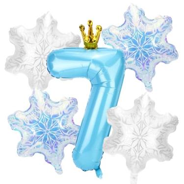 Imagem de 5un Decorações Neve Balões Festa Aniversário, Número Azul e 4un Decorações e Lembrancinhas Balões Floco Neve para Festas Aniversário Tema Princesa Azul País Das Maravilhas Inverno(Número 7)