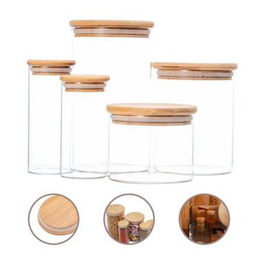 Imagem de Jogo 5 Potes Herméticos Redondos Vidro Borossilicato Tampa - Feheros