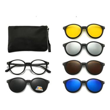 Imagem de Óculos De Grau + 5 Lentes Clip On Sol Solar Polarizada 2285A (Preto)