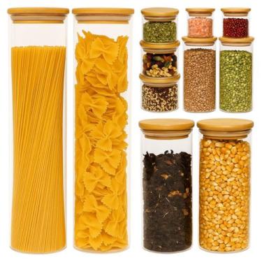 Imagem de Conjunto com 11 Potes de Vidro Hermético com Tampa de Bambu para Marmi