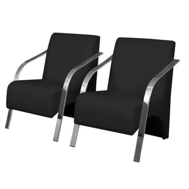 Imagem de Kit 2 Poltronas Decorativas Vênus 1 Lugar Braço Pé Alumínio DSalla Tecido Sintético (Courino)
