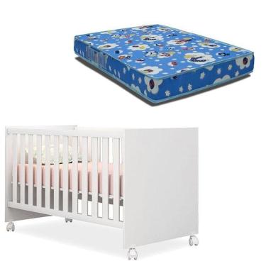 Imagem de Berço Americano Mini Cama 100 Branco Brilho E Colchão Phisical 70/130 Ortobom Qmovi
