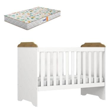 Imagem de Berço Americano Mini Cama Mel Branco Acetinado Amadeirado Com Colchão Gazin - Carolina
