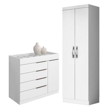 Imagem de Cômoda Sapateira Sevilha 2004147 E Armário Multiuso New 2000192 Branco - Aramóveis