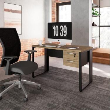 Imagem de Mesa para Escritório Retangular com Gaveteiro Suspenso com Chave Macadâmia/Preto