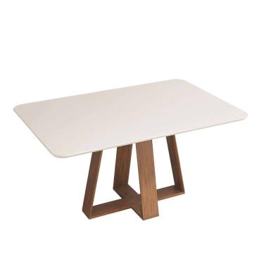 Imagem de Mesa de Jantar Kiara 6 Lugares 160x90cm Tampo Vidro e MDF  Sem Cadeiras Freijo - Off White - DJ Móveis