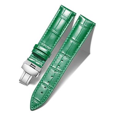 Imagem de BINLUN Pulseira de couro para relógio de liberação rápida com fivela de implantação de borboleta dourada 12 mm, 13 mm, 14 mm, 16 mm, 17 mm, 18 mm, 19 mm, 20 mm, 21 mm, 22 mm, 23 mm, 24 mm, pulseira de relógio para homens e mulheres, Verde, 22MM, Moderno
