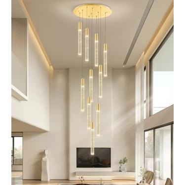 Imagem de cenozo Lustres modernos de 10 luzes para entrada de escada, LED, regulável, glamouroso, lustre luminoso, fixutres para escadas, hall de entrada, sala de estar, sala de jantar, dourado