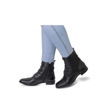 Imagem de Bota Feminina Coturno Cano Curto Couro Legítimo Preto - Flor d'couro, 