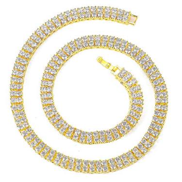 Imagem de HH Bling Empire Hip Hop Iced Out Colar de corrente de tênis masculino de ouro dourado grosso 2 fileiras Bling Diamond 40,6 cm 45,7 cm 50,8 cm 60,96 cm 76,2 cm