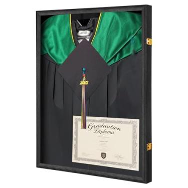 Imagem de Tmegee Caixa de sombra grande de formatura – Exibição de vestido de formatura, moldura de exibição de formatura com trava na parede com porta de vidro acrílico para lembranças de formatura, boné e
