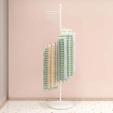 Imagem de Expositor De Lenços Comerciais, Suporte De Lenço Giratório De Metal Para Piso, Organizador De Hijab De Cabide De Xale De Cinto Com Prateleiras Que Economizam Espaço Para Loja De Roup, White