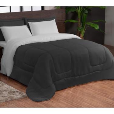 Imagem de Kit Edredom Casal 3 Peças Dupla Face com Fronhas – Macio e Econômico para o Frio(LISO PRETO CINZA)