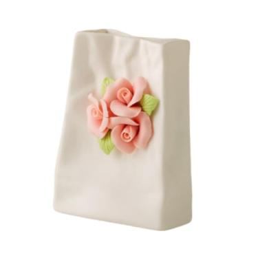 Imagem de WeiLaiKeQi Vaso de flores de porcelana, decoração de mesa para casa, vaso amassado à mão, suporte para flores para sala de estar, estante, hotel, férias, Rosa