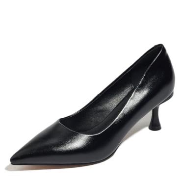 Imagem de Sapato feminino de salto baixo com bico fino fechado e bico fino sapato social moderno clássico sapatos de salto confortável para trabalho de escritório, Preto, 35