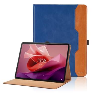 Imagem de Capa para Lenovo Tab P12/Xiaoxin Pad Pro 12,7 polegadas 2023 (TB370FU) - Capa fólio de couro PU com bolso, capa para tablet inteligente despertar/hibernar automaticamente, azul