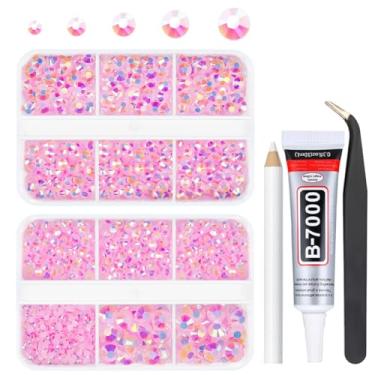Imagem de qiipii Strass rosa claro de resina AB com cola B7000 para artesanato deslumbrante, pedras de geleia flatback 2 mm, 3 mm, 4 mm, 5 mm, 6 mm, diamantes para unhas, rosto, olhos, maquiagem, copos