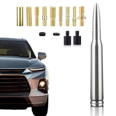 Imagem de Antena cromada 50 Cal carro caminhão bala antena caminhão acessórios substituição universal para GMC Sierra 1500 Chevy Dodge Ram Silverado 1500 2500 3500 Ford F150 F250 F350 (Chrome)