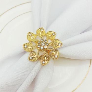 Imagem de Kit 04 Anéis Porta Guardanapo Argola Prendedor Mesa Posta Flor de Stra