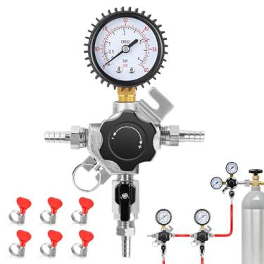 Imagem de IMAICTUU Bar regulador secundário de cerveja com 8 mm Farpa de saída 0-60psi Regulador de nitrogênio com 2 entradas para bar, restaurante Paty