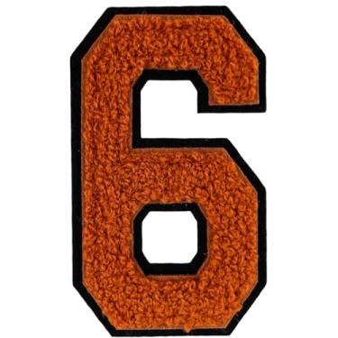 Imagem de 1 peça de adesivos de números de chenille marrom de 10 cm, adesivos de ferro para chapéus, bolsas, mochilas, jeans, par com letras universitárias grandes iniciais, acessórios DIY (marrom 6)