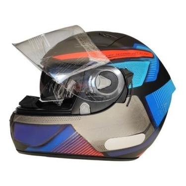 Imagem de Capacete Moto Ebf Xtroy Com Óculos Interno Fumê + Narigueira (60,Furious Azul )