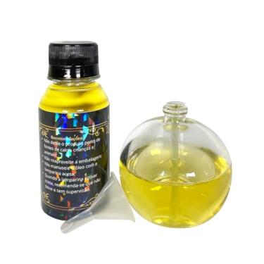 Imagem de Kit Vela Líquida de Vidro Bolinha Decorativa + Fluido de 100ml + Pavio com Chama Regulável - para Altar/Spa/Casamento/Jantar/Festa/Ritual/Batizado (Amarelo)