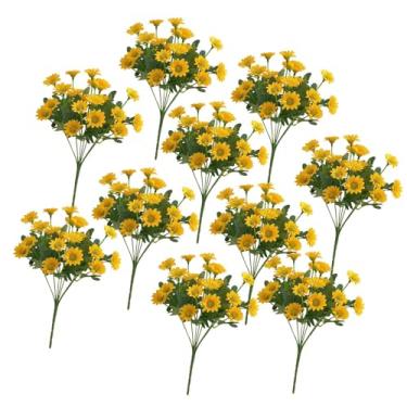 Imagem de WeiLaiKeQi 10 Pacotes de Flores de Seda Artificiais Flores Falsas para Área Externa Falsas para Pendurar Plantas Vaso Quintal Gramado Caminho, Amarelo