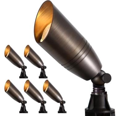 Imagem de Gardencoin Holofotes para paisagens externas de latão maciço, holofote LED de baixa tensão resistente de 12 V à prova d'água para iluminação de jardim e quintal, luminária de bronze sem lâmpada