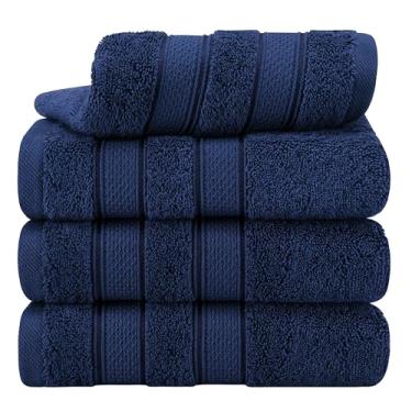 Imagem de American Soft Linen Salem 100% algodão turco 4 peças toalhas de mão para banheiro, 600 GSM conjunto de toalhas de rosto de mão de secagem rápida, absorvente macio, azul marinho