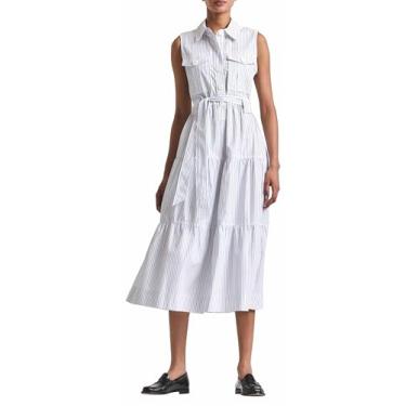 Imagem de Derek Lam 10 Crosby Vestido feminino Florence sem mangas, Listra branca/azul marinho, 34