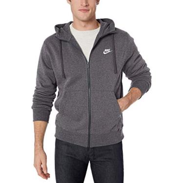 Imagem de Nike Moletom masculino Sportswear Club Fleece com zíper completo, capuz de lã com zíper masculino, cinza-carvão/antracite/branco, GG-T