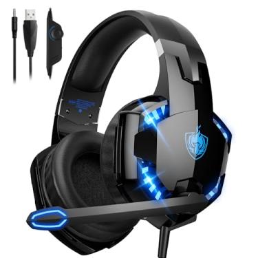 Imagem de PHOINIKAS Fone de ouvido para jogos para PC, PS4, PS5, Xbox, fone de ouvido estéreo para jogos 7.1 para interruptor, fones de ouvido sobre a orelha com microfone com cancelamento de ruído (azul)