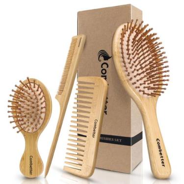 Imagem de Conjunto de escova de cabelo e pente Combetter Bamboo Eco-Friendly
