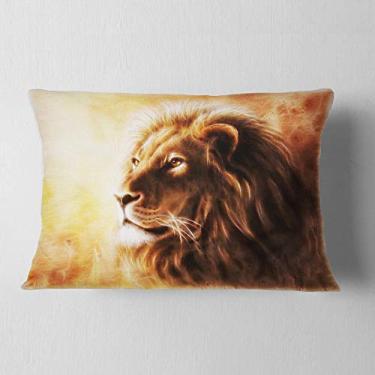 Imagem de Designart leão marrom fractal sala de estar lombar, sofá, almofada de alta qualidade + capa de almofada impressa em ambos os lados 30 x 50 cm