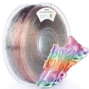Imagem de AMOLEN Filamento de impressora 3D TPU 95A, 1,75 mm transparente, multicolorido, arco-íris, roxo, laranja, verde cristal TPU 1,75 mm, filamento TPU macio flexível que muda de cor, suporta alta