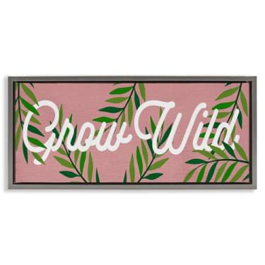 Imagem de Stupell Industries Arte de parede em tela flutuante rosa e verde crescer cinza selvagem por Lil' Rue, 35,5 x 78,5 cm