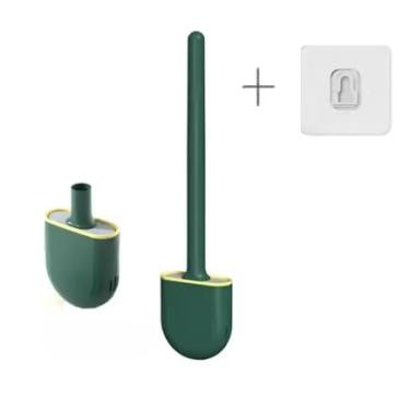 Imagem de Kit 2 Escovas Sanitárias de Silicone com Suporte Autoadesivo Incluso, Design Minimalista, Escova Redonda para Limpeza de Vaso Sanitário (Verde)