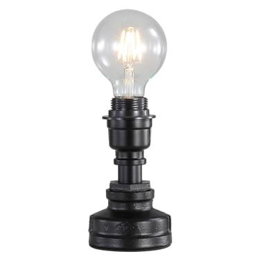 Imagem de EFINEHOME Base de lâmpada de mesa de tubo de água Steampunk industrial retrô, E26 Vintage Edison Lâmpada de mesa com plugue de interruptor, decoração de luzes internas para cabeceira, quarto, reforma
