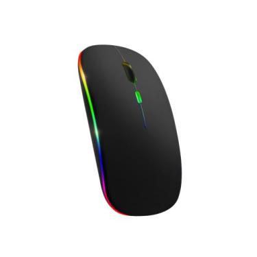 Imagem de Mouse sem fio recarregável led rgb bluetooth ou wireless preto - EXBOM