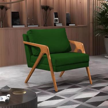 Imagem de Poltrona Decorativa Mona Luxo Base Madeira Maciça Veludo Verde