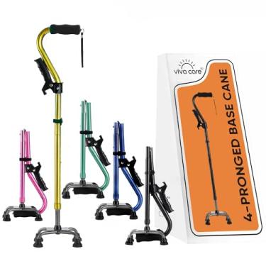 Imagem de VIVA CARE Bengala de caminhada com 4 garras e alça lateral extra – ajustável, para equilíbrio e estabilidade para adultos, idosos e feridos. [Ouro]