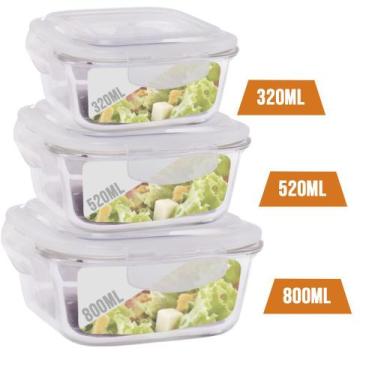 Imagem de 3 Potes Hermetico Kit Quadra Colection 3 Tamanhos Alimentos - Quality 