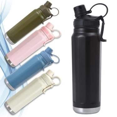 Imagem de Garrafa Térmica Inox 304 800ml com Tampa de Rosca e Alça de Transporte - Mantém Bebida Gelada ou Quente - Ideal para Academia, Escola e Trabalho (Preto)