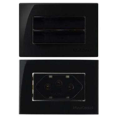 Imagem de Tomada Embutir Móvel 3 Pinos 20a + 1 Interruptor Duplo Preto Margirius