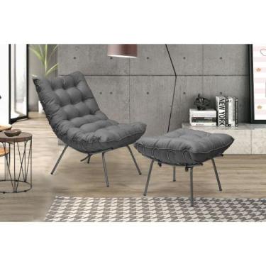 Imagem de Poltrona Com Puff Costela Aramada Adão Preta-Veludo Cinza - F Pnedo St