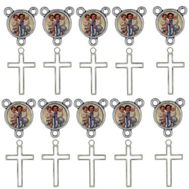 Imagem de 10 Crucifixos + 10 Entremeios Santa Gianna Niquel Resinado - Tudo Em M