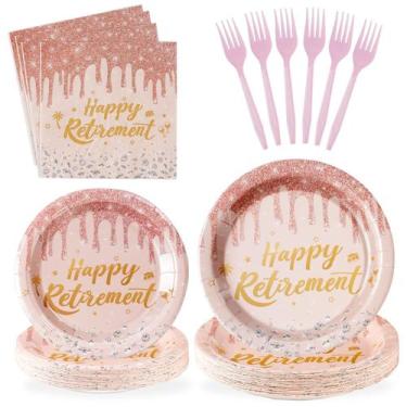 Imagem de Conjunto de talheres de festa Grencian Happy Retirement Pink 96 unidad