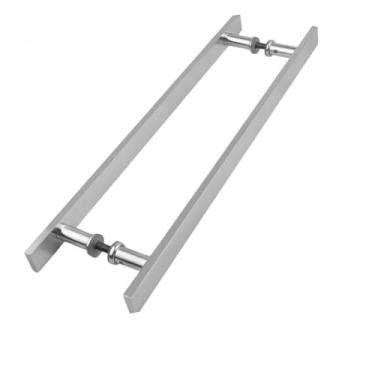 Imagem de Puxador de Porta Duplo em Alumínio Polido, 60cm x 50cm, Para Portas de Vidro e Madeira até 45mm, Resistente ao Sol e Chuva