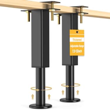 Imagem de 2 peças de pernas de suporte de cama de altura ajustável, 18 a 30 cm, pernas de metal pesado para móveis com base de borracha antiderrapante para sofá/armário/sofá/cômoda/mesa, substituição de pés de